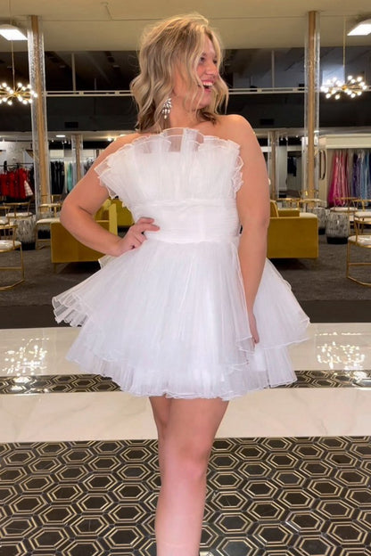A-line Strapless Ruffled Short Homecoming Dresses