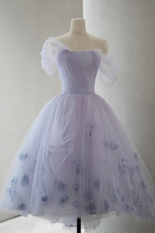 Tulle Short A-line Prom Dresses Cute Off the Shoulder Party Dresses