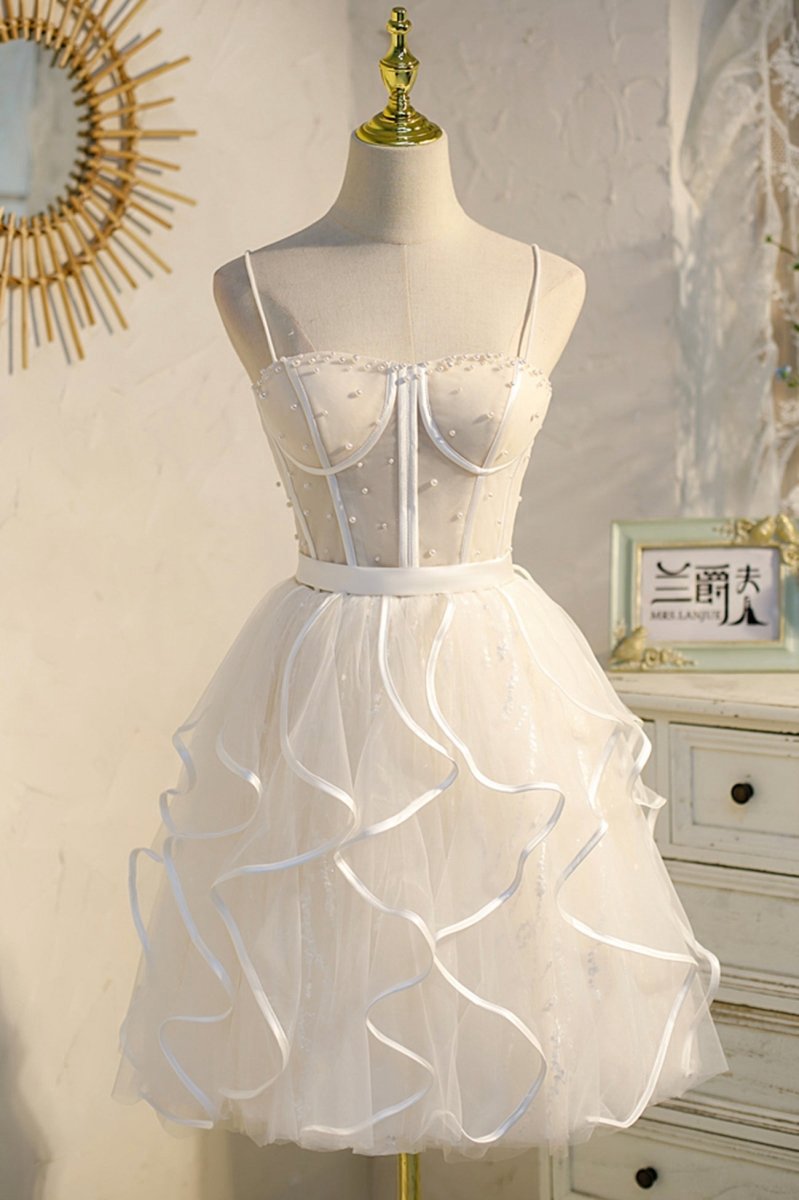 A-line Spaghetti Strap Tulle Short Homecoming Dresses