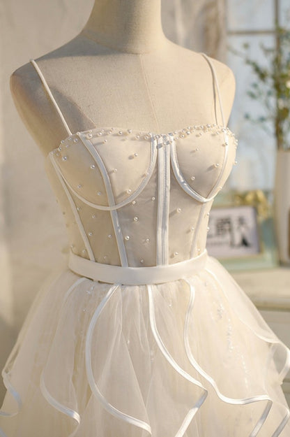 A-line Spaghetti Strap Tulle Short Homecoming Dresses