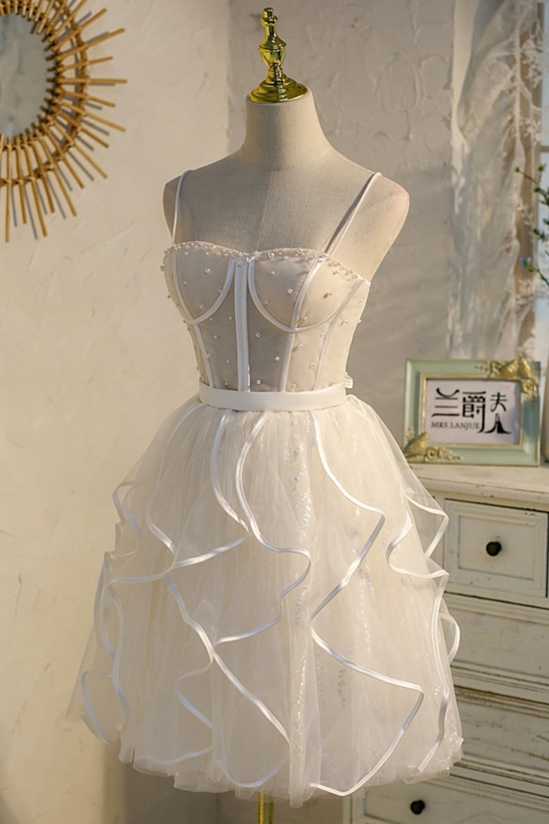 A-line Spaghetti Strap Tulle Short Homecoming Dresses