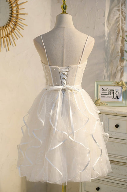 A-line Spaghetti Strap Tulle Short Homecoming Dresses