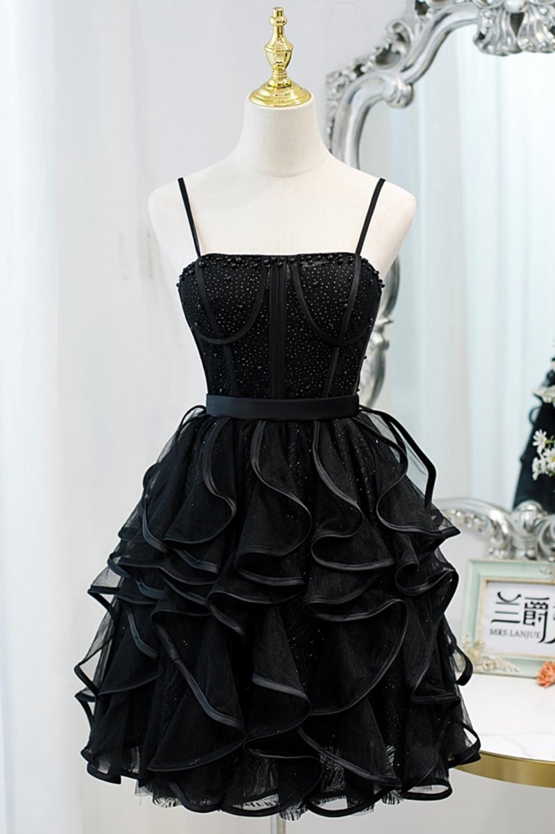A-line Spaghetti Strap Tulle Short Homecoming Dresses