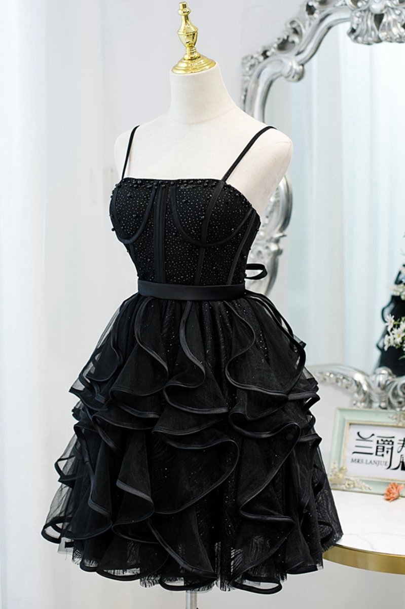 A-line Spaghetti Strap Tulle Short Homecoming Dresses