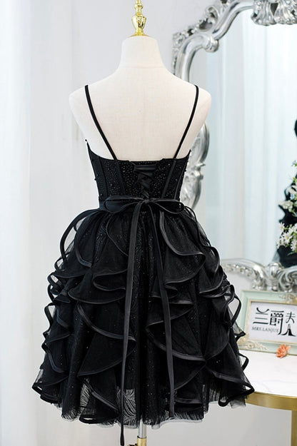 A-line Spaghetti Strap Tulle Short Homecoming Dresses