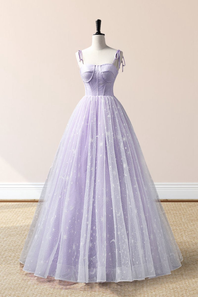 Tulle Straps Floor Length Evening Dresses A-line Prom Dresses