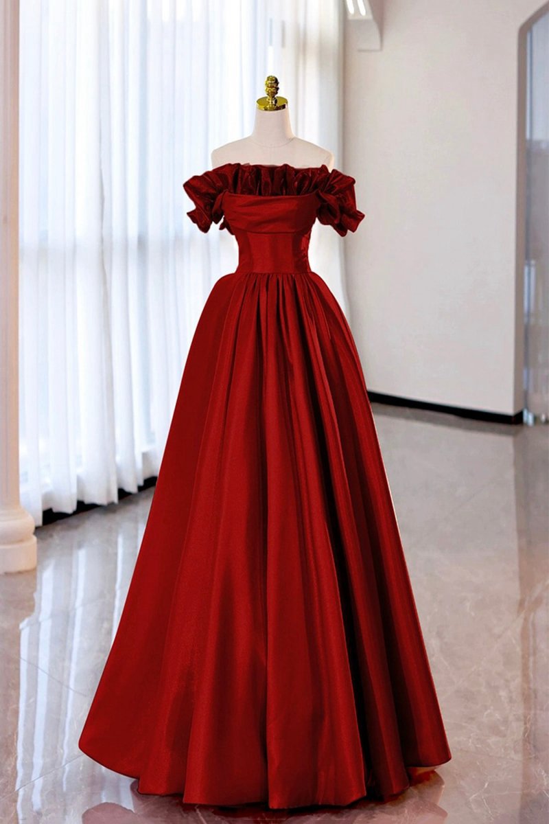 Strapless Satin Long Prom Dresses A-line Evening Party Dresses