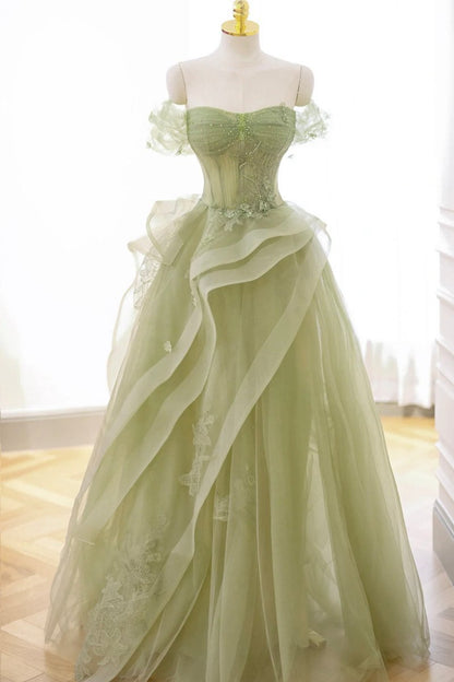 Tulle Lace Long Prom Dresses with Corset Formal Party Dresses