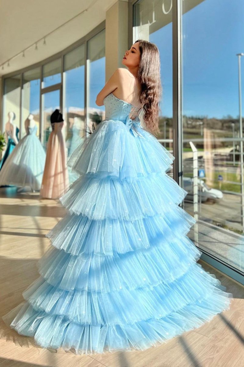 Sweetheart Neck Tulle Long Prom Dresses Beautiful A-line High Low Party Dresses