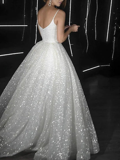 Ball Gown Prom Dresses Glittering Dresses Wedding Party Court Train Sleeveless Spaghetti Strap Tulle with Sequin
