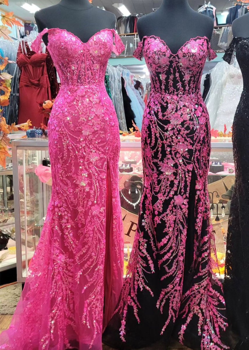 Gold Sequin Lace Off the Shoulder Mermaid Prom Dresses