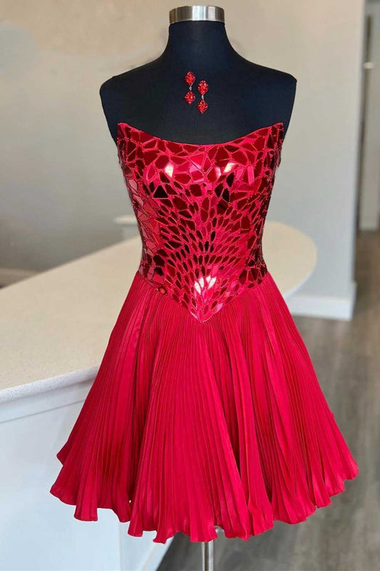 Cut Glass Mirror Strapless A-line GatheParty Dresses