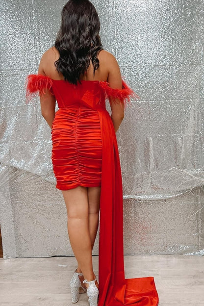 Halter Ruching Homecoming Dresses with Attached Train
