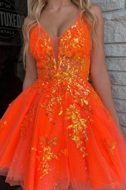 Lace Plunge V Backless A-line Short Homecoming Dresses
