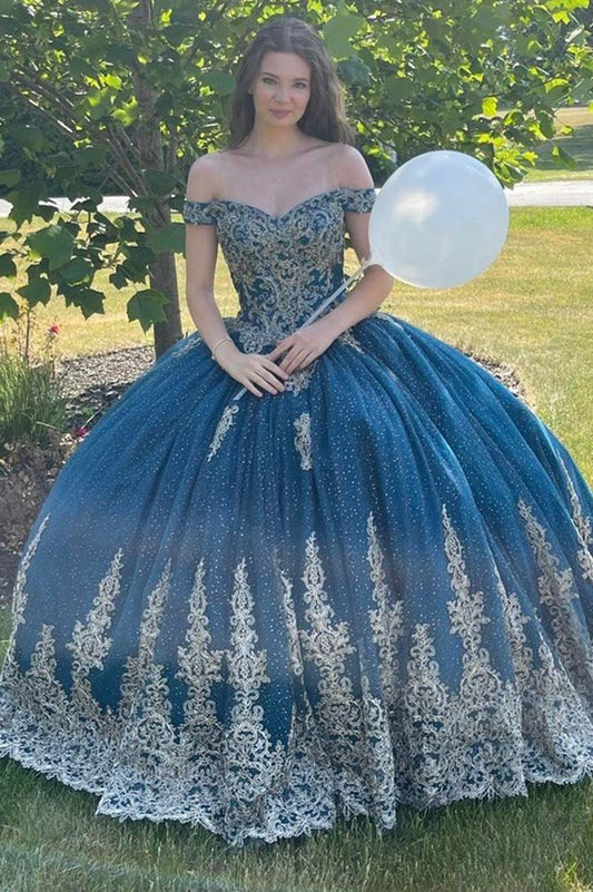 Sparkly Off-the-Shoulder Lace Up Back Quinceanera Dresses