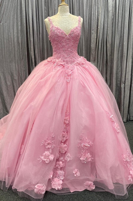 Tulle Floral Appliques Sweetheart Lace-Up Quinceanera Dresses