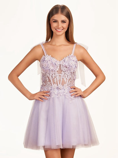 Floral Appliques Sweetheart A-line Short Homecoming Dresses