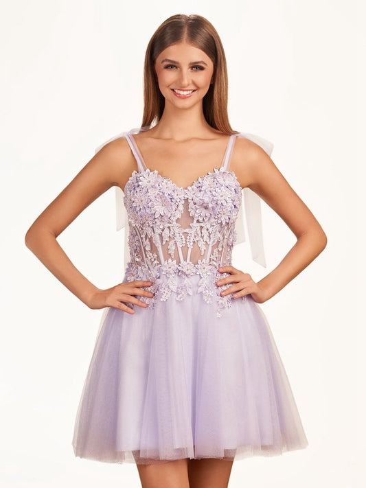 Floral Appliques Sweetheart A-line Short Homecoming Dresses
