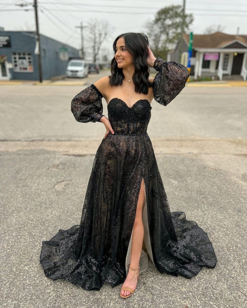 Cute A-line Sweetheart Sequins Long Prom Dresses