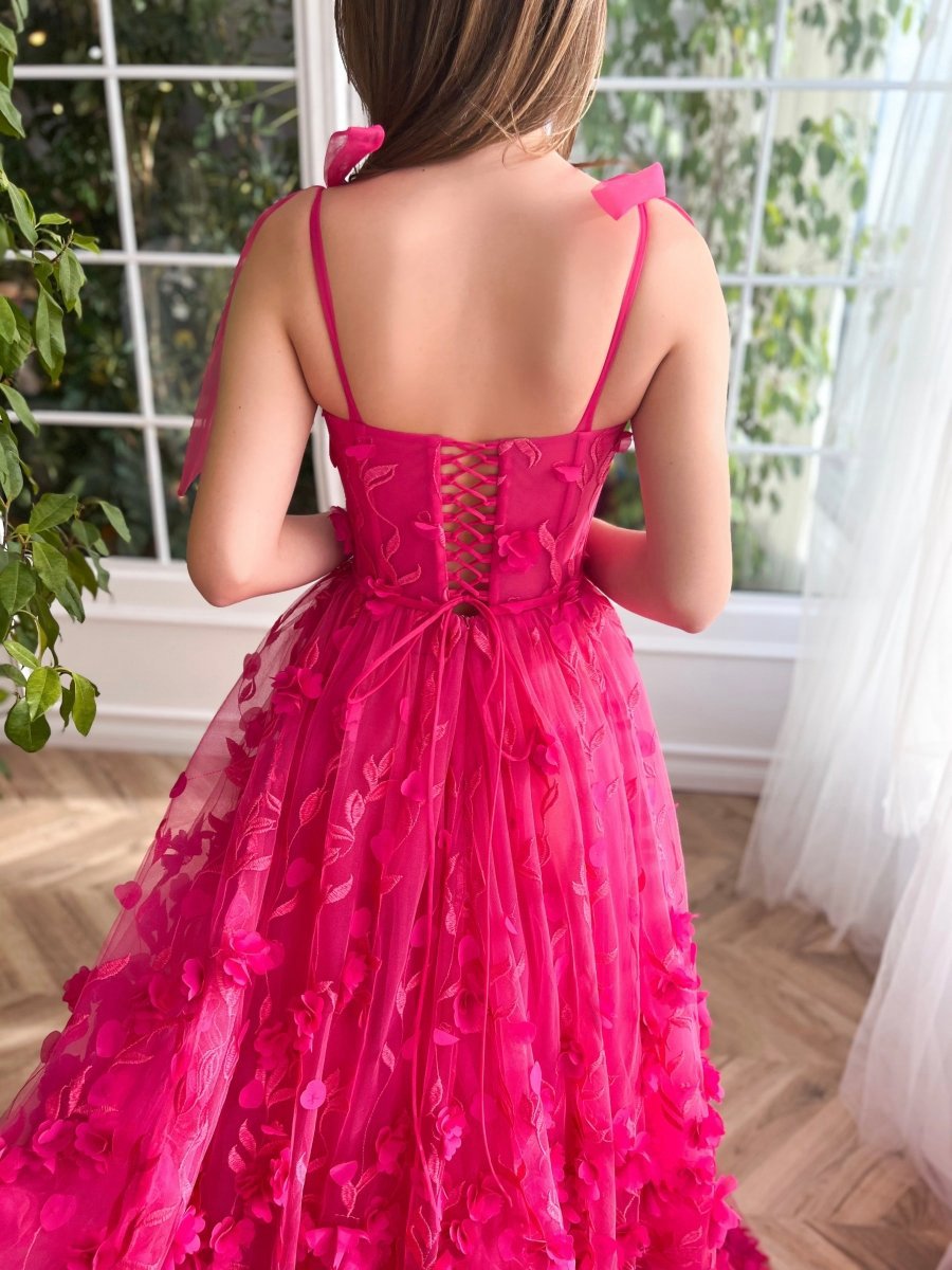 Elegant A-line 3D Flower Lace Prom Dresses with Slit