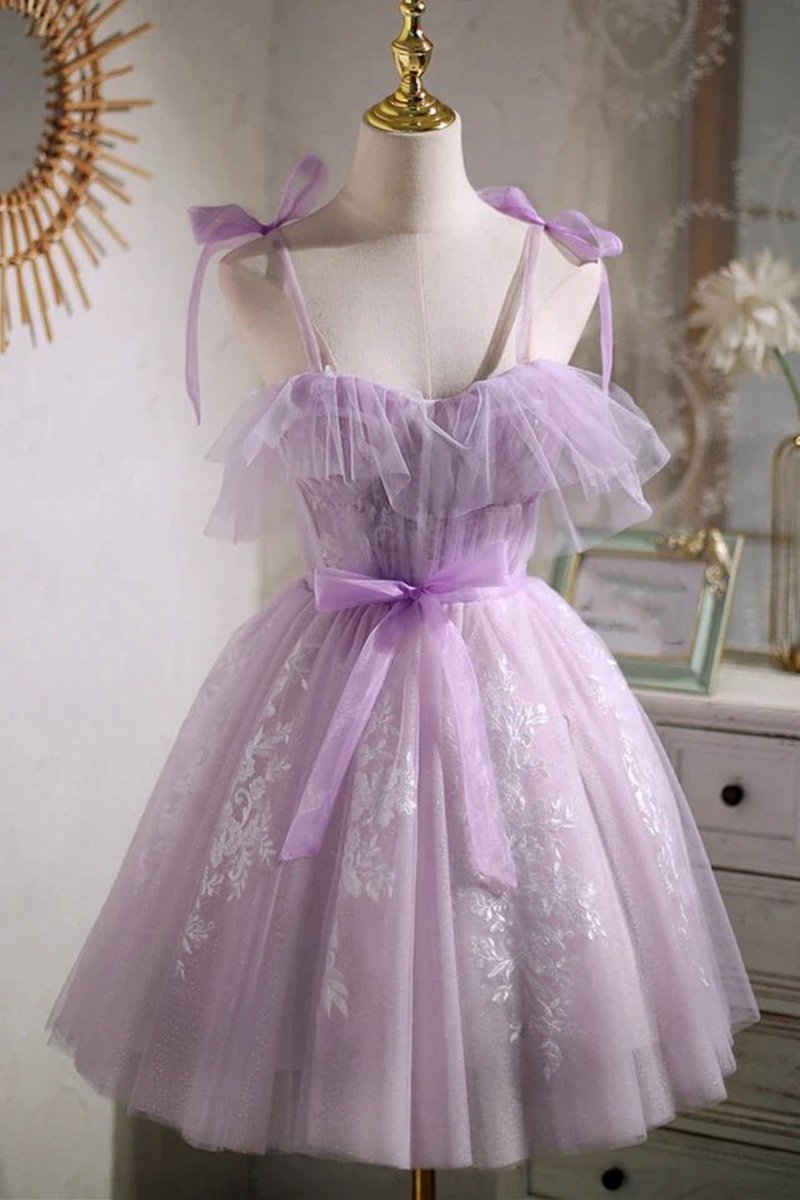 Sweet A-line Short Party Dresses Homecoming Dresses with Ribbon