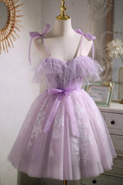 Sweet A-line Short Party Dresses Homecoming Dresses with Ribbon
