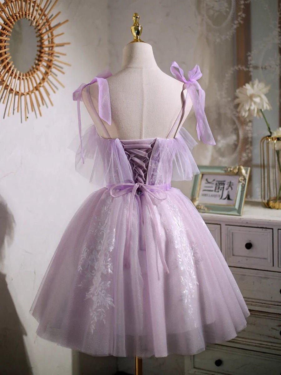 Sweet A-line Short Party Dresses Homecoming Dresses with Ribbon