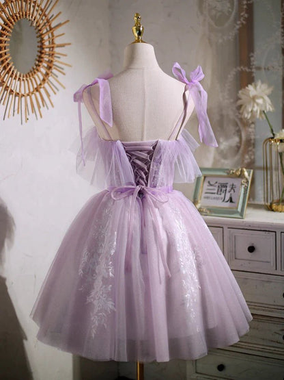Sweet A-line Short Party Dresses Homecoming Dresses with Ribbon