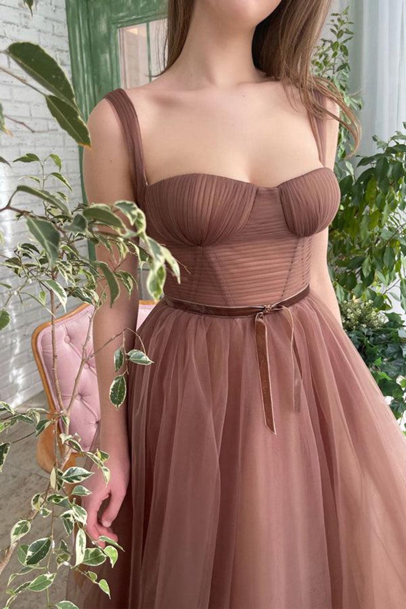 Simple A-line Tea Length Tulle Short Prom Dresses Homecoming Dresses