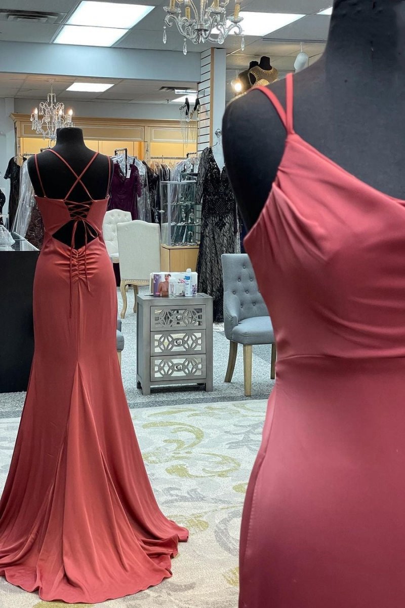 Mauve Mermaid Cowl Neck Straps Long Prom Dresses