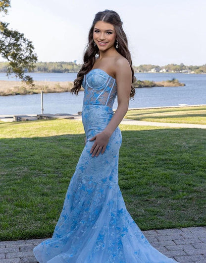 Gougeous Strapless Long Prom Dresses with Appliques
