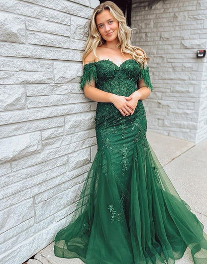 Mermaid Long Corset Prom Dresses with Appliques