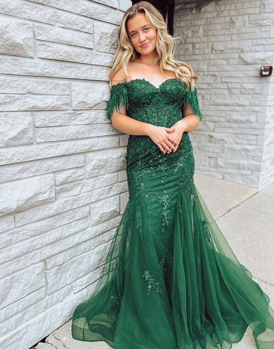 Mermaid Long Corset Prom Dresses with Appliques