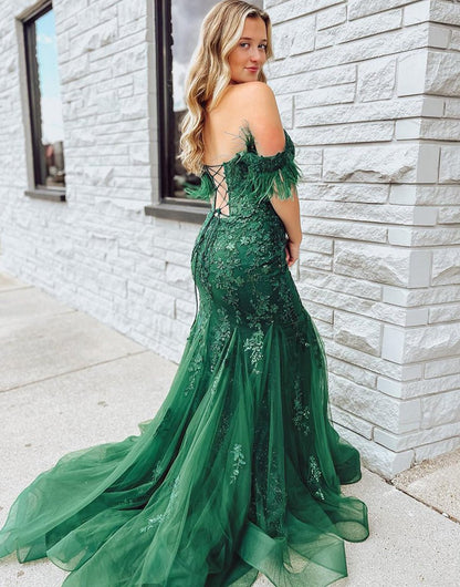 Mermaid Long Corset Prom Dresses with Appliques