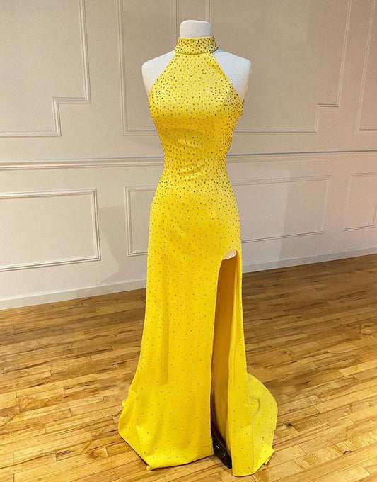 High Neck Mermaid Prom Dresses with Split