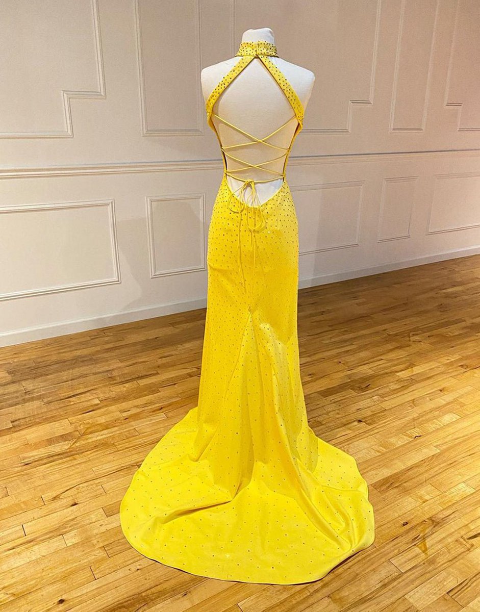High Neck Mermaid Prom Dresses with Split