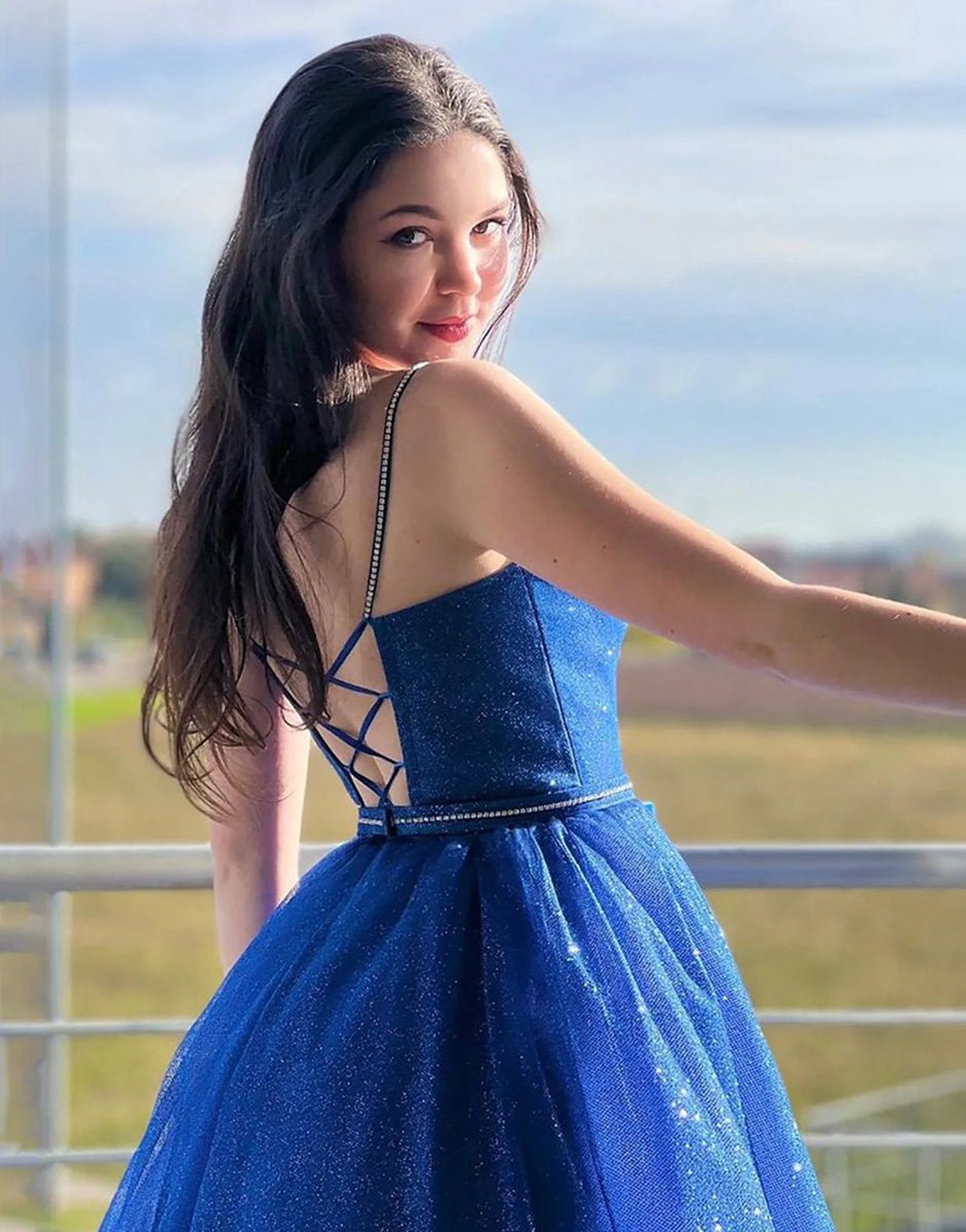 Sparkly A-line Spaghetti Straps Long Prom Dresses