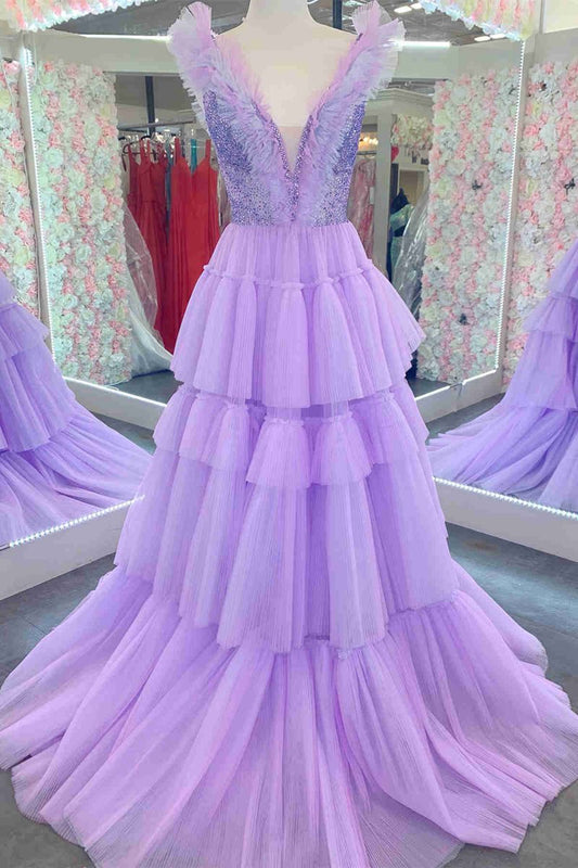 Sequin Top Tie Tulle Long Formal Dresses