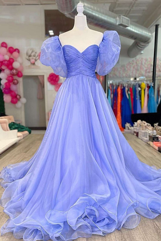 Strapless A-line Prom Dresses with Puff Sleeves