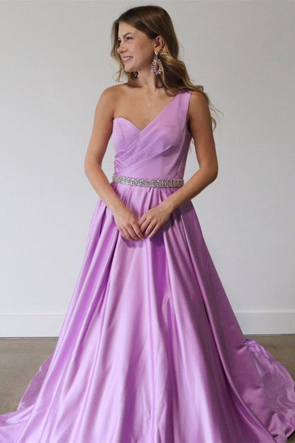 Asymmetrical Belted A-line Prom Dresses