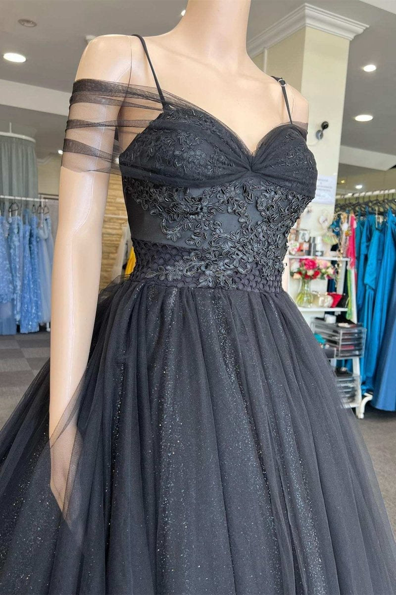 Princess Tulle Cold-Shoulder Long Prom Gown