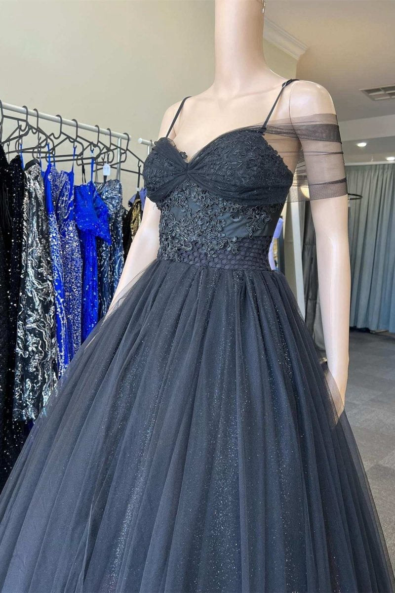 Princess Tulle Cold-Shoulder Long Prom Gown