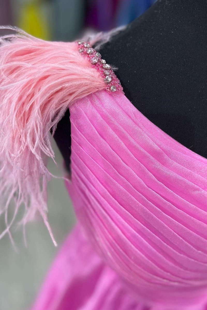 Feather One-Shoulder Ruching A-line Long Prom Dresses