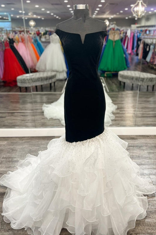 Velvet Off-the-Shoulder Multi-Layer Trumpet Formal Gown
