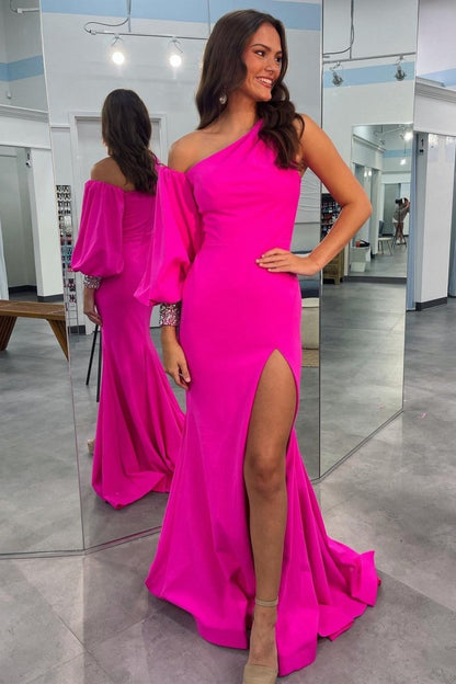 Asymmetrical Cobalt Mermaid Long Formal Dresses with Slit