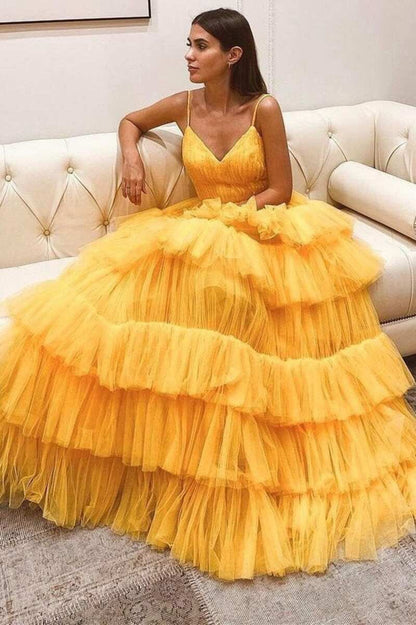 Princess Tie Tulle Straps Backless Long Prom Dresses