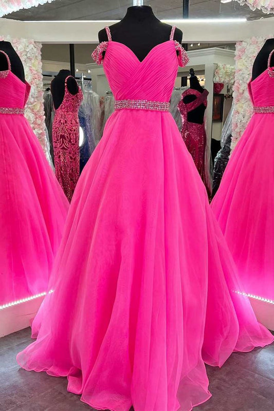 Beaded Cold-Shoulder A-line Prom Dresses