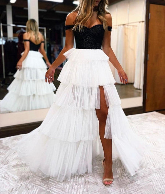 And A-line Strapless Tie Long Prom Dresses