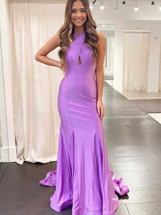 Halter Cross Neck Long Bodycon Prom Dresses
