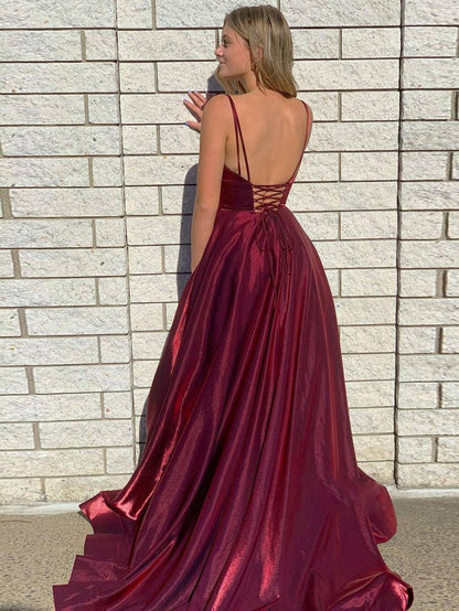 DarkSatin A-line Tight Long Prom Dresses with Slit